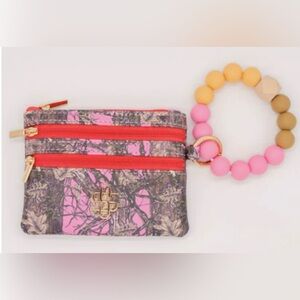 Simply Southern Pink Camo Wristlet Wallet with Bead Bracelet Bangle